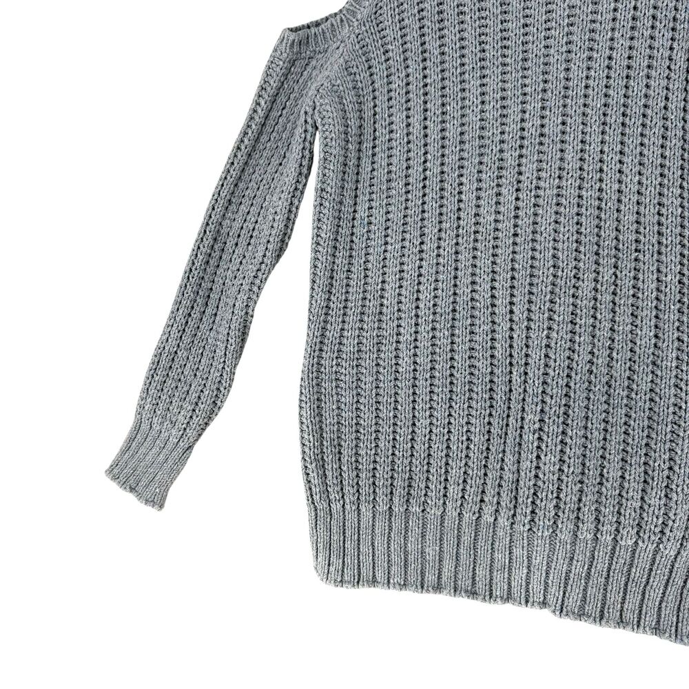 BCBGMAXAZRIA Blue Cold Shoulder Sweater Women Medium Chunky Knit Italy Textured - Picture 10 of 13